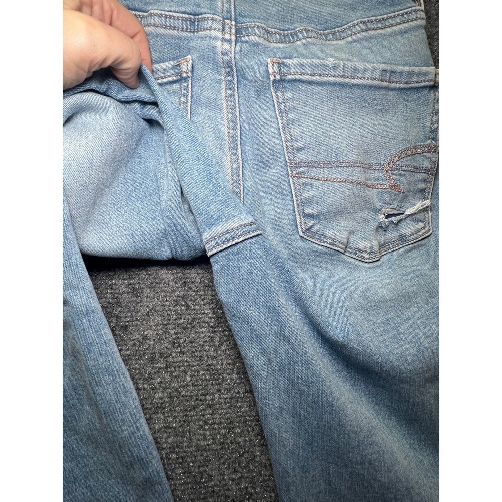 American Eagle Super High-Rise Flare Jeans Light Wash Distressed Size 4 Long - Picture 10 of 14